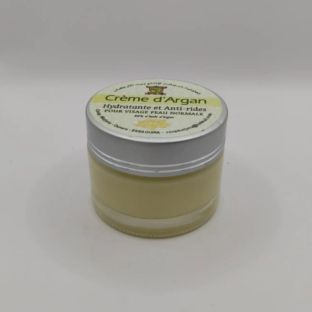 Crème d’argan hydratante pour peau normale, pot en verre