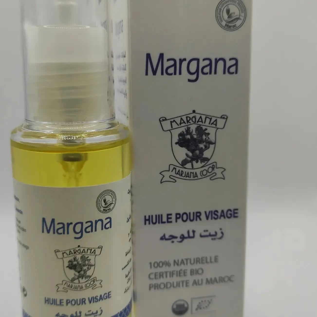 Huile pour visage Margana à la figue de barbarie, à l’argan et au jojoba, flacon 30 ml et étui