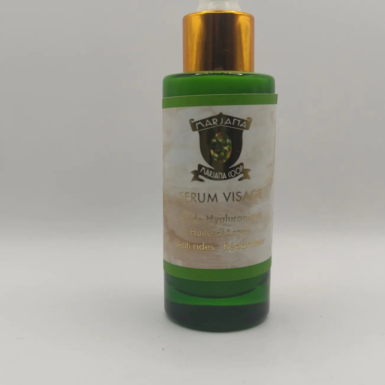 Sérum visage à l’acide hyaluronique et à l’huile d’argan, flacon vert 30 ml